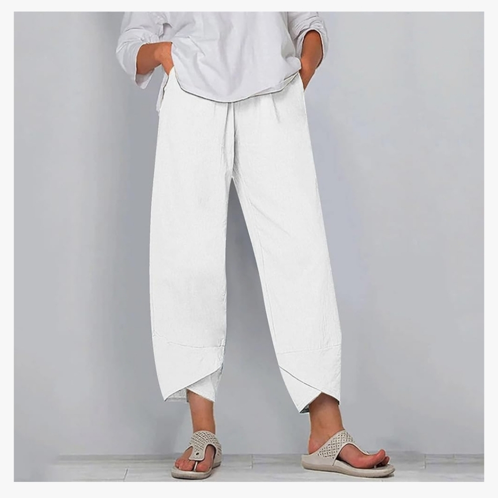 Cotton Linen Pants Women Casual Summer Capri Pants Cropped Comfy Baggy, Sugar XL